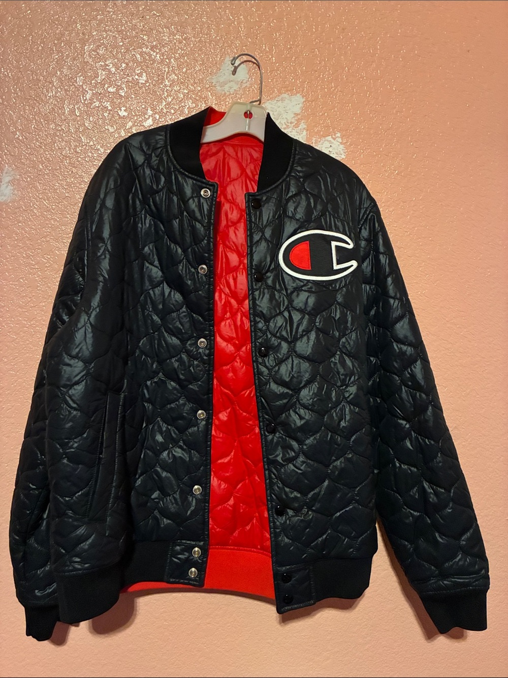 Champion Quilted reversible Puffer Black and Red Jacket